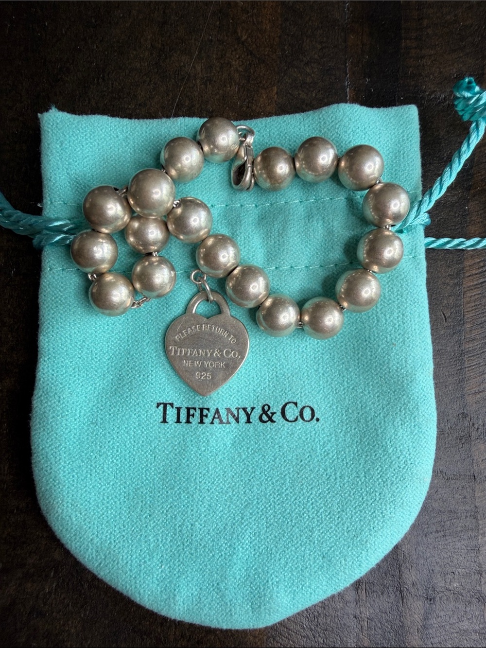 Tiffany & Co. Sterling Silver Bead Bracelet with Heart Tag - Silver
